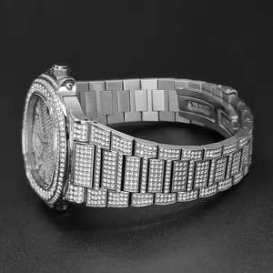 Reloj de Pulsera de Cuero Unisex con Diamantes de Imitación VVS Moissanite, Estilo Hip Hop, Mecánico, Personalizado, de Acero Inoxidable, Color Oro Rosa y Plata - Product Image 3