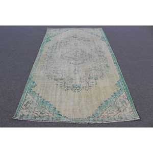 Tapis vintage 4,7x8,4 pieds, tapis turc en laine Ikat vert - Product Image 1