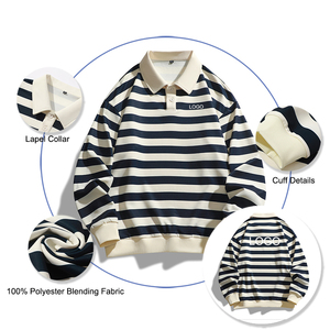 Camisetas Polo hombre logotipo personalizado algodón/poliéster mezcla rayas dos tonos diseño suelto manga larga cuello solapa camisetas polo - Product Image 2