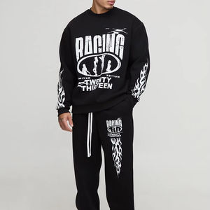 Couleur noir Boxy homme pantalons de survêtement et sweat-shirt ensemble Streetwear surdimensionné survêtement lourd plus grand évasé Baggy survêtements - Product Image 1