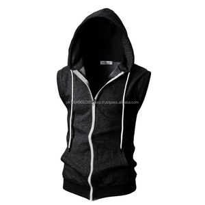 Hot Sale <b>Black</b> Zipper Sleeveless Cotton Gym Hoodies for Women - Product Image 1