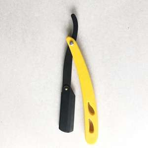 Rasoir de barbier en acier inoxydable à lame unique en gros avec manche en plastique Outil de rasage manuel confortable Couleur jaune - Product Image 4
