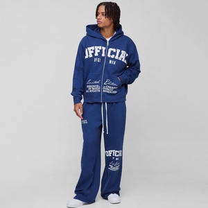 New Arrival Custom Logo Official Print <b>Oversized</b> Boxy Hoodie Zipper Sweatpants Sustainable Jogger Set & <b>Cargo</b> <b>Pant</b> Tracksuit - Product Image 1