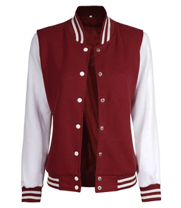 Chaqueta Varsity Moderna e Informal para Mujer en Blanco con Detalles Rojos, Nueva Promoción, Estilo Moderno, Transpirable, de Lana, para Invierno, Senderismo y Actividades al Aire Libre - Product Image 1