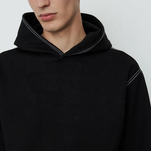 Sweat à capuche oversize pour homme 100% coton Noir Streetwear Pull en molleton Couture contrastée Personnalisé Vierge Anti-rétrécissement Anti-plis - Product Image 4