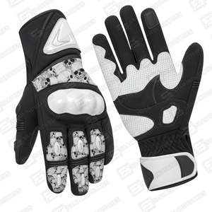Gants de moto en cuir de qualité supérieure avec motif de crâne en sublimation, poignée antidérapante, manchette longue et protection en fibre de carbone - Product Image 2