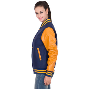 Chaqueta Universitaria de Lana Hecha a Medida para Mujer con Mangas de Cuero Genuino, Cierre de Botones, Teñido Liso, Ropa de Abrigo de Invierno - Product Image 5