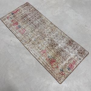 Turkish Vintage Rug, 1.7x4 ft Rug, <b>Brown</b> Red Solid <b>Wool</b> Rug - Product Image 3