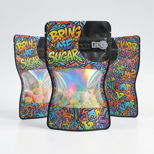Custom Printing Black Holographic 3.5g Mylar Bags Exotic Clear Window Child Resistant Zipper 3.5g Smell Proof Bags - Product Image 1