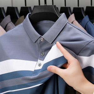 Camiseta de verano con diseño de logotipo personalizado OEM para hombre, camiseta recta con solapa a rayas teñida con hilo de manga de verano para hombre, envío DDP - Product Image 5