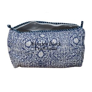 Juego de 3 Bolsas de Maquillaje de Algodón Estampadas a Mano, Bolsas de Aseo Indias Acolchadas Rosas, Kit Organizador de Cosméticos de Viaje - Product Image 5