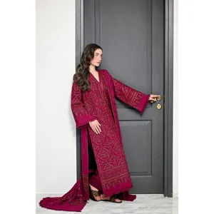 Winter <b>Dress</b> Collection ZAIB 3-Piece Casual Karandi Embroidered Shirt <b>Shawl</b> & Trouser MAXI Length Salwar Kameez - Product Image 2