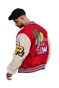 Varsity Letterman para hombre béisbol negro gris chaqueta hecha de mangas de cuero venta en Pakistán - Product Image 5