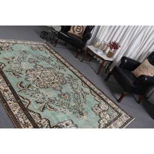 Alfombra de lana clásica verde Beige de 5,4x9,2 pies, diseño turco Aubusson, alfombra para sala de estar, látex de retazos para uso en pasillo y dormitorio - Product Image 4