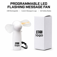 Ventilateur portable en plastique avec LED lumineuses, texte clignotant, pour publicité créative DIY, mini-ventilateur personnalisable avec logo, pour Thanksgiving, sans piles