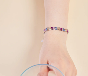 Bracelet de fête exquis et étincelant, multi-coupes, moissanite, diamant, saphir, floral, en or blanc - Product Image 4