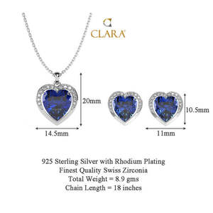 Ensemble de boucles d'oreilles pendantes en argent sterling 925 avec pendentif cœur bleu royal pour offrir en cadeau - Product Image 5