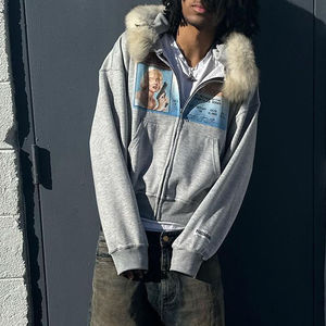 Streetwear personnalisé de haute qualité pour hommes, veste à glissière en polaire lourde, impression graphique 3D DTG, pull, manteau à capuche en fourrure zippée - Product Image 4