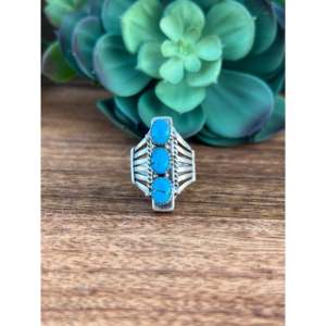 Russell Sam Kingman Handmade <b>Statement</b> <b>Ring</b> Turquoise & Sterling <b>Silver</b> Bezel Set Size 8 Everyday Wear Jewelry - Product Image 1