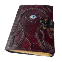 Journal en cuir classique fait main, religieux, Hocus Pocus, avec formules gaufrées, Œil protecteur, Wiccan, Pagan, Grimoire, Bord festonné, Halloween