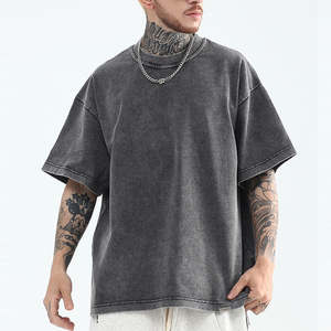 Vente en gros de vêtements pour hommes vintage, style chinois, 100% coton tricoté, coupe ample oversize, délavé à l'acide, épais, de haute qualité, imprimé, à épaules tombantes - Product Image 1