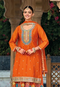 Latest Designer Collection Hevey Chinon salwar suit with Floral Embroidered Chiffon Dupatta for party - Product Image 2