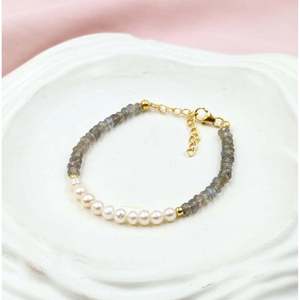 Blue Flash Labradorite Natural Pearl Charm <b>Bracelet</b> Rhodium Plated Titanium <b>Copper</b> Geometric Pattern Religious Cute Gift Idea - Product Image 3