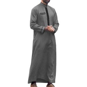 Túnica Gris para Hombre, Kandura Saudí con Bolsillo en Contraste, Jubba Islámica Masculina, Dishdasha, Túnica Árabe Informal de Alta Calidad - Product Image 2
