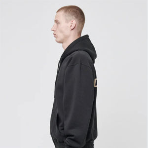 2024ฮู้ดซิปของผู้ชายแบบกำหนดเองเสื้อผ้าแขนยาวทรงสลิมฟิตกางเกงกันหนาวสีพื้นผ้าย้อมสีล้วนพิมพ์ลาย OEM - Product Image 3