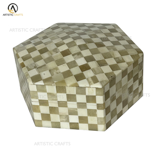 Boîte d'os décorative en bois d'acacia de luxe faite à la main avec la conception de brique - Product Image 2