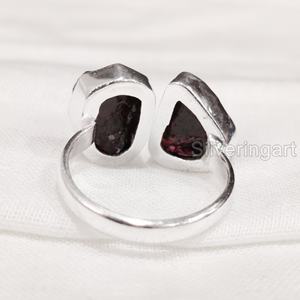 Joyería de piedra en bruto Anillo de mujer Granate natural Piedra preciosa cruda Enero Piedra natal Joyería de piedra doble Anillo de plata esterlina 925 - Product Image 5