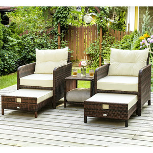 Pamapic 5-piece beige <b>wicker</b> patio <b>furniture</b> set with coffee table and ottoman for <b>outdoor</b> use. - Product Image 1
