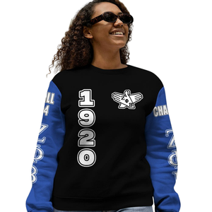 Zeta Phi เสื้อสเวตเตอร์คอกลมปักลายสำหรับสตรีรุ่นเบต้าเสื้อสวมหัวสีน้ำเงิน1920สวมหัวมีตัวอักษรกรีก - Product Image 5