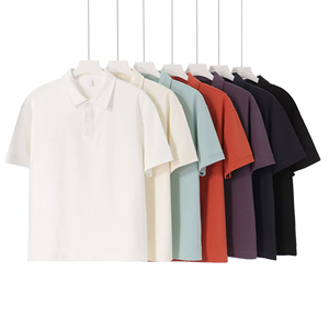 Drop Shoulder Loose Fit Summer Polo 50s Camiseta de algodón compacta - Product Image 3