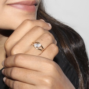 Anillo de Compromiso Solitario con Diamante Cultivado en Laboratorio, Corte Marquesa, 1.01 CTW, para Mujer, Oro de 14K/18K, Certificado IGI, Chapado en Rodio, al por Mayor - Product Image 3