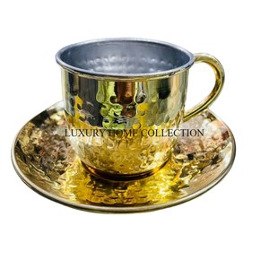 Authentic Brass <b>Cups</b> and Saucers with Handcrafted Detailing <b>Work</b> Making Them a Unique Addition to Your Dining Table Setting - Product Image 4