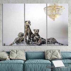 Obra de arte impresa en lienzo plano: Familia de leopardo estilo graffiti, juego de 3 lienzos - Product Image 1