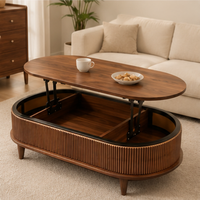 Table basse pliable réglable en hauteur avec plateau en panneau de densité, grand espace de rangement dissimulé, facile à nettoyer, panneau en bois moderne pour salon