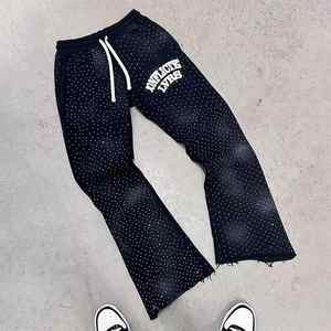 Custom Men's <b>Vintage</b> <b>French</b> Terry Flare Sweatpants Breathable Sustainable Streetwear Joggers with Rhinestone Winter Active Tops - Product Image 4