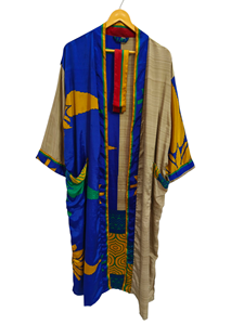 Patchwork Kimono Robe Bikini Cover Up Night Wear Long Robe, Kimono Sari en soie recyclée vintage indien fait à la main, - Product Image 5