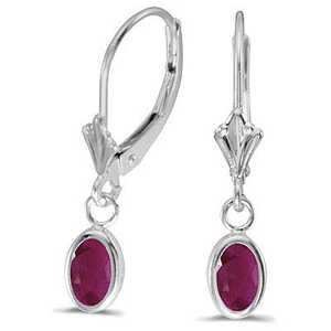 14K White <b>Gold</b> Oval Ruby Lever-<b>back</b> Drop <b>Earrings</b> 1.20ct Fashionable Style - Product Image 1