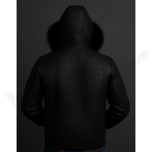 Chaqueta de Cuero Hecha a Mano con Estampado Repujado, Chaqueta de Cuero con Capucha de Piel Blanca de Lujo, Abrigo de Invierno para Hombre, Estilo Puffer - Product Image 5