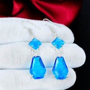 Elegantes pendientes de topacio azul, piedra preciosa de topacio, plata de ley 925, pendientes colgantes hechos a mano, regalos de Año Nuevo para ella - Product Image 4