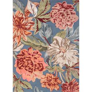 Tapis tuftés à la main en laine et viscose bleus Hacienda, motifs floraux et rayés pour salon, largeur 4m - TNQ-3275 - Product Image 1