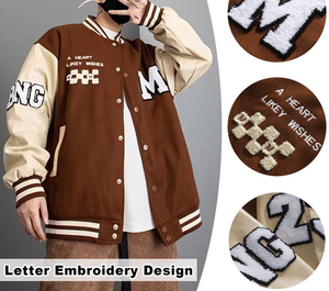 New Fashion Men Baseball Jacket Plush Loose Fit Woolen Embroidered Letter Custom Logo Winter Casual Wear Coated Set - Product Image 6