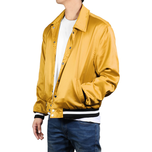 Blouson aviateur boutonné en toile inspiré du satin imperméable respirant avec motif de lettres pour hommes vente en gros personnalisé - Product Image 1