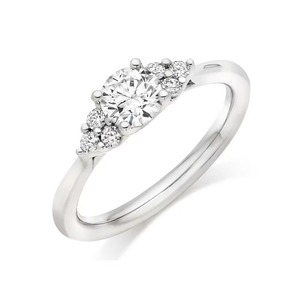 Anillo de Compromiso Redondo con Diamante Cultivado en Laboratorio Brillante, Corte Trilogía, Oro Sólido de 14K, G-VS2, Producto Genuino - Product Image 1