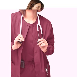 Venta caliente logotipo personalizado Hospital enfermera Scrub chaquetas cremallera completa suave elástico polar Color sólido para médicos hombres uniformes del personal - Product Image 3
