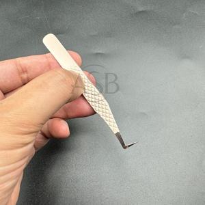 Wholesale Professional Stainless Steel Eyelash Tweezers Custom Logo <b>Nude</b> Color Coated Strong Grip Sustainable Lash Extension - Product Image 3
