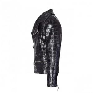 <b>Men's</b> <b>Black</b> for Crocodile Embossed <b>Real</b> Leather Jacket Sheep Leather Jackets - Product Image 4
